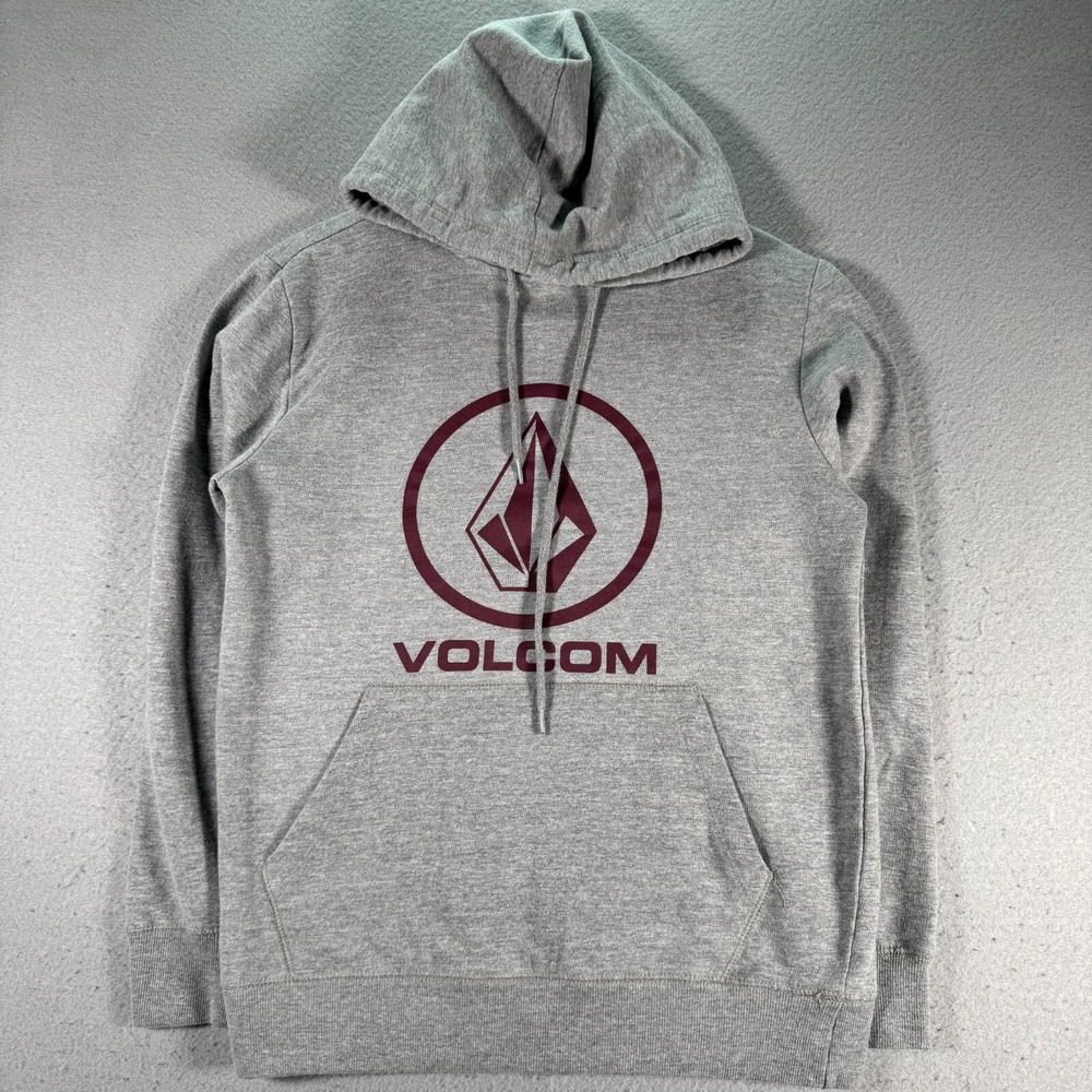 Volcom Hoodie Sweatshirt Adult Small Gray Fleece Skate Surf Logo Graphic Comfort